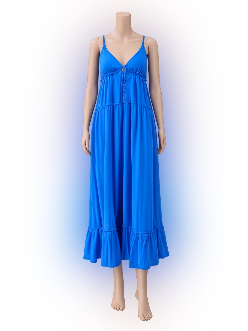 Listicle Cobalt Blue Tiered Maxi Dress Adjustable Straps Size Large NWT
